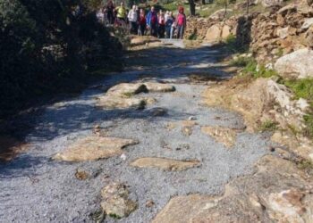 Part of the 2,500-year-old stone paved road was concreted